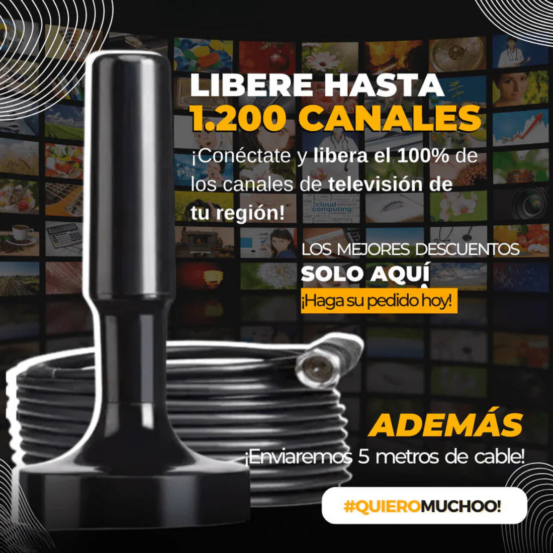 Antena HDTV 4K Universal TV™ UltraHD | +1000 Programas Gratis + Base Magnética Regalo 🎁