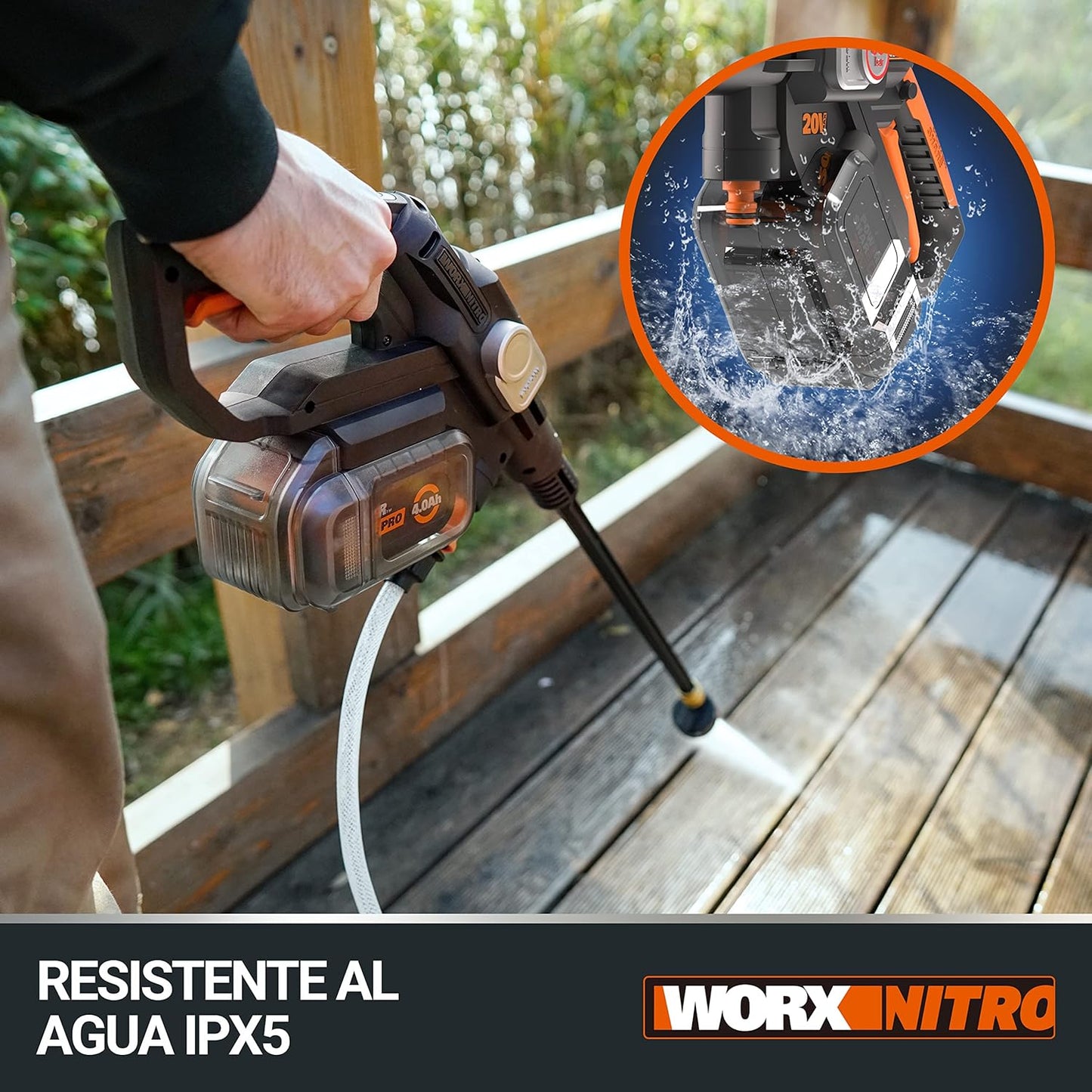 HIDROLIMPIADORA WORX NITRO HYDROSHOT 24V - MOTOR BRUSHLESS 56 BAR CON BATERÍA 4.0Ah Y CARGADOR