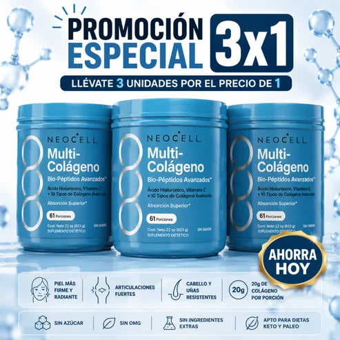 Compra 1 y Recibe 3 - NeoCell Multi-Colágeno | Piel Firme, Cabello Fuerte y Articulaciones